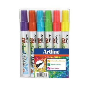 Artline Glassboard Marker Asstd 6 Col Pk