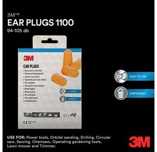 3M Earplugs 1100 Soft Foam Org Pk50