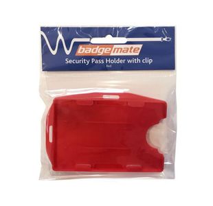 Plastic Card Holder With Clip Red Bx10