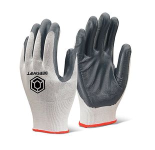 Nitrile P/C Poly Gloves Grey S Pk10