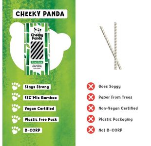 Bamboo Paper Straw Blk Stripes Pk250
