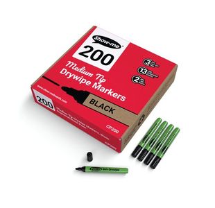 Show-Me Drywipe Pen Medium Blk Pk200