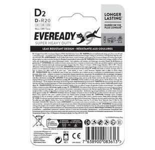 Eveready Super Hd Size D Battery Pk2