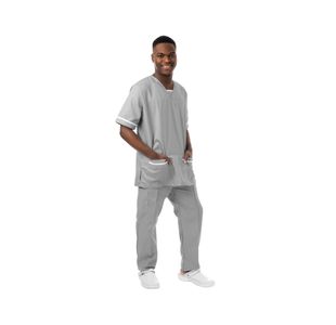 V-Neck Scrub Top Pale Grey/White M