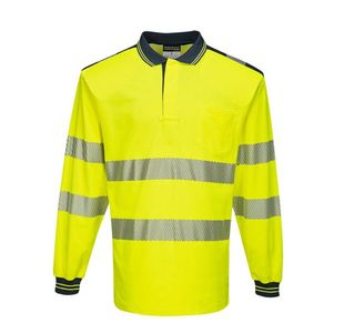 Pw3 Hi-Vis C/C Polo L/S Ylw/Navy 5Xl