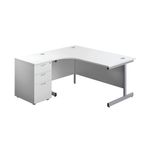 First Rdl Lh Desk Ped White/Silver