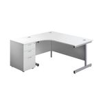 First Rdl Lh Desk Ped White/Silver