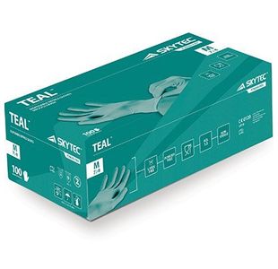 Teal Pf Nitrile Disb Gloves M Pk100