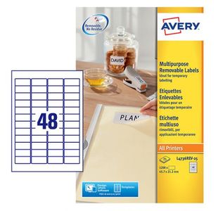 Avery Remv Lsr Lbls Wht 48L/Sht Bx25