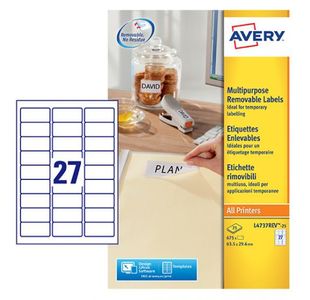 Avery Remv Lsr Lbls Wht 27L/Sht Bx25