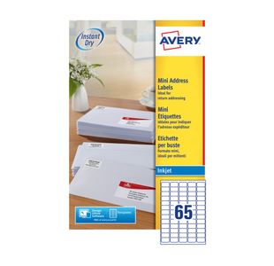 Avery Mini Lbls Wht 65L/Sh Ijet Bx25