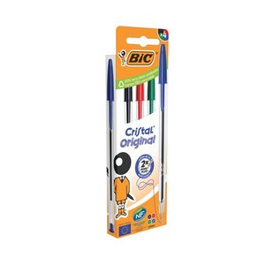 Bic Cristal Ball Pen Med Ast Pk4