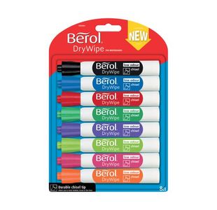 Berol D/Wipe Chisel Marker Asst Pk8