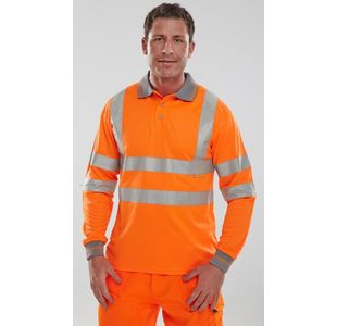 Hi Vis Polo Shirt Lng Sle Orange M