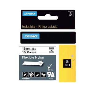 Dymo Rhino Nylon Tape 12Mm Blk/Wht