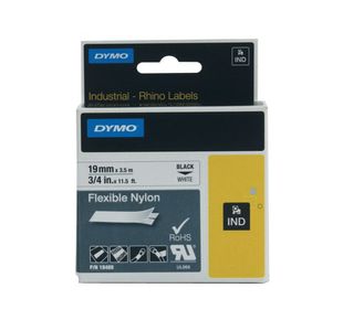 Dymo Rhino Nylon Tape 19Mm Blk/Wht