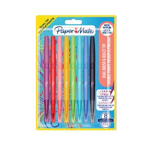 Papermate Dual Pen/Brush Med Ast Pk8