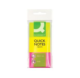 Q-Connect Neon Quicknote 38X51Mm Pk3