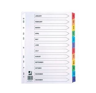 Q Card Dividers A4 Jan-Dec White