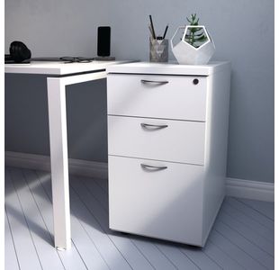 First 3 Drw Desk High Pedestal White