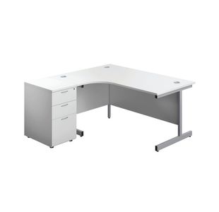 First Rdl Lh Desk Ped White/Silver