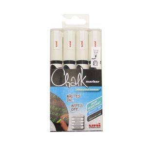 Uni Chalk Markers Medium White Pk4