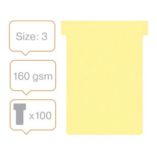 Nobo T-Card Size 3 Yellow Pk100