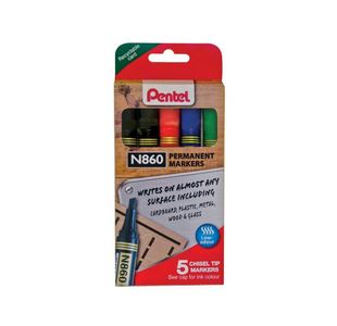 Pentel Chisel Tip Marker Astd Pk5