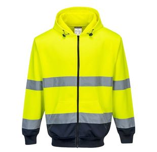 Hi-Vis Cont Zipped Hoodie Ylw/Navy L