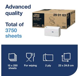 Hand Towel Adv Wht 250 Sheets Pk15
