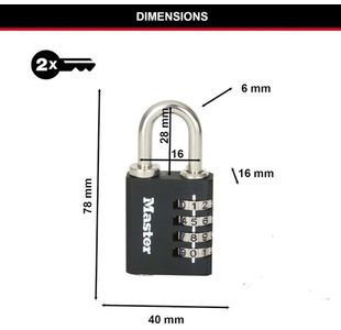 Master Lock Comb Padl +Override Key