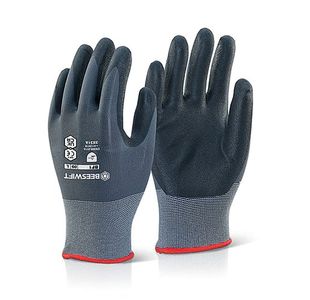 Nitrile Pu Gloves Black/Grey Small